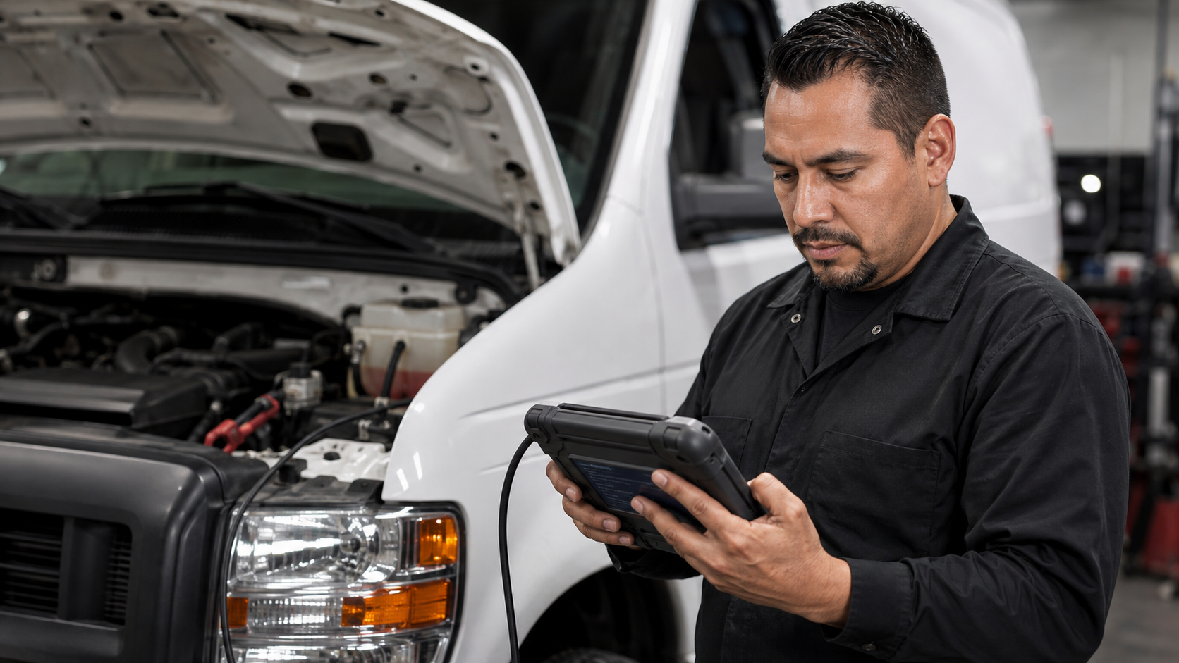 Técnico realizando diagnóstico a una unidad de trabajo